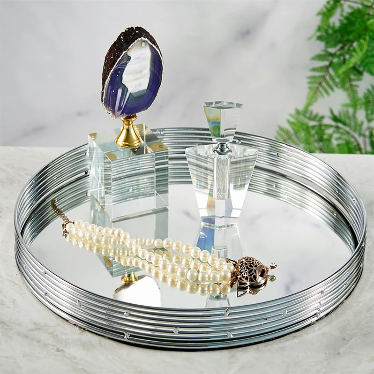 Custom-Made Classical American Style Home Decor Brilliant Mirror Jewelry Metal Armrest Perfume Mirror Glass Tray