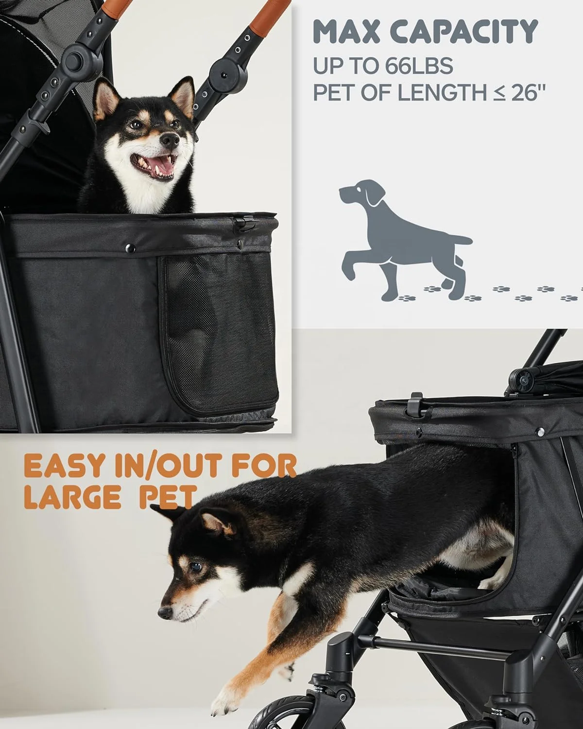High Quality Aluminum Frame Multi-Functional Pet Stroller for Small Medium-Sized Pets Easy Carry 20KG Bearing Capacity Cats Dogs
