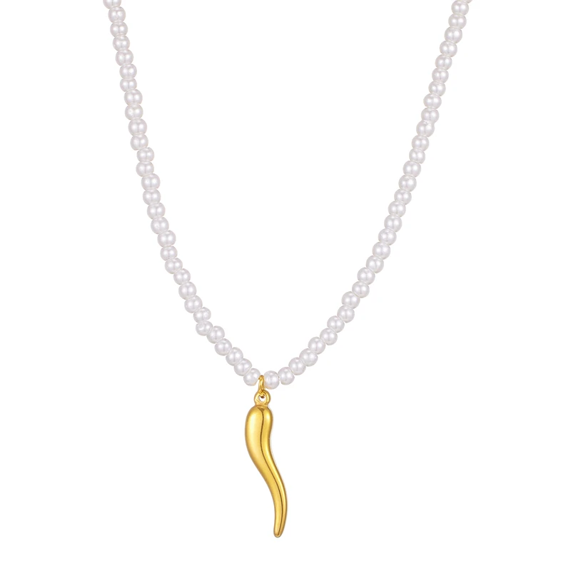 Fashion Pearl Beads Small Pepper Necklace Stainless Steel 18K Gold-Plated Pendant Necklace