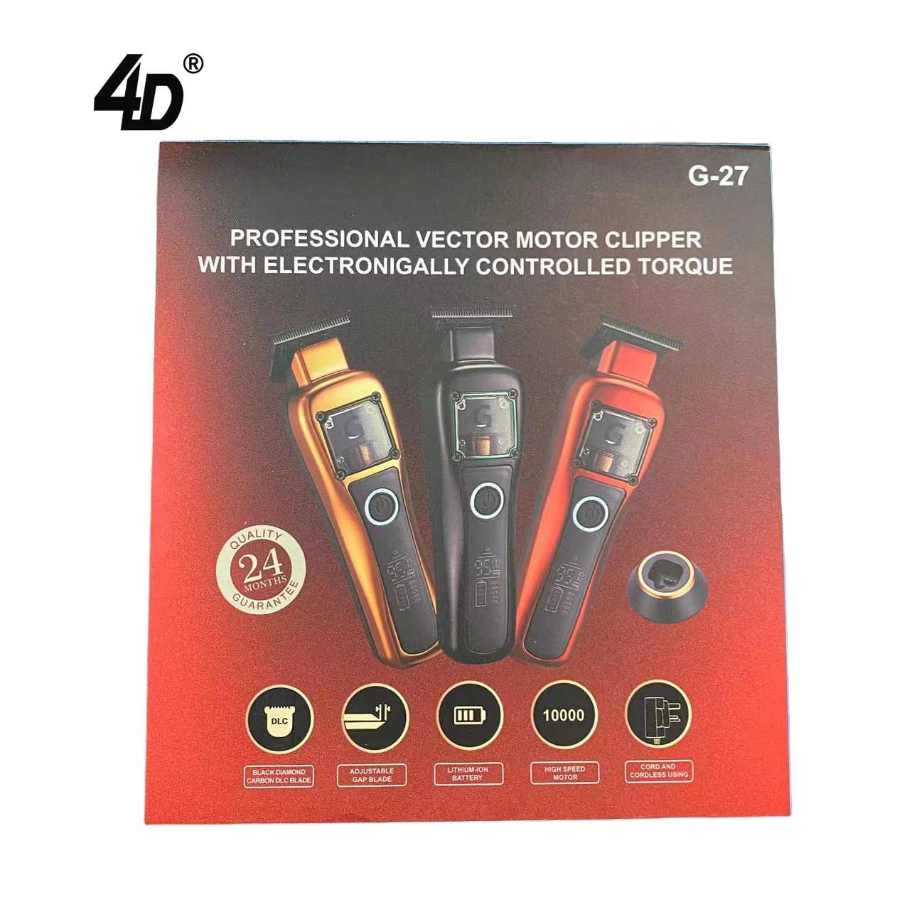 4D G28 9500 RPM DLC blade  High Speed Motor powerful cordless electric professional hair clippers for men