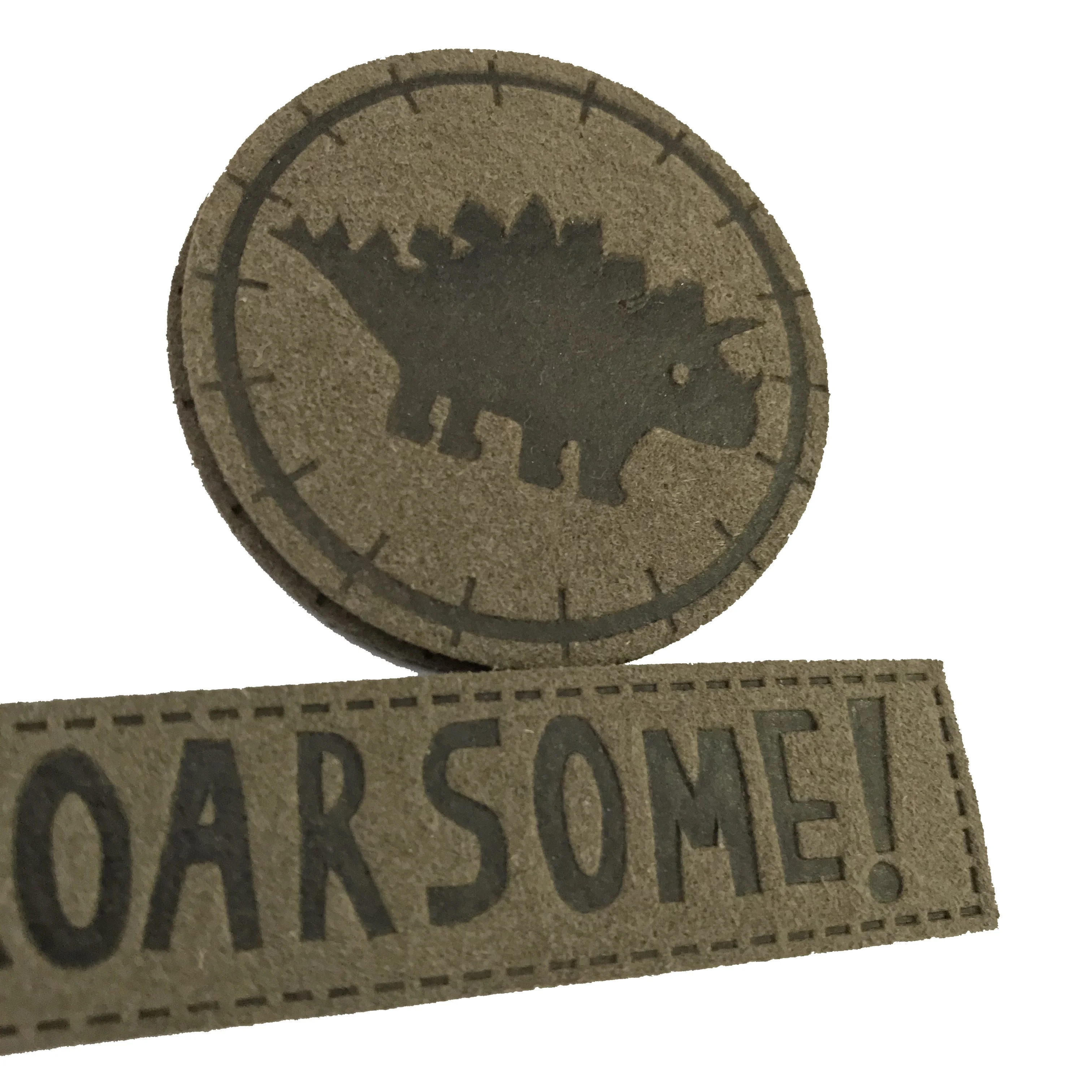 Microfiber Faux Leather Sew On Labels Custom Heat Press Brand Logo Soft Suede Patches for Hats and Bags