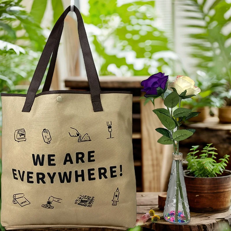 Custom Floral Tote Shopping Bag Reusable and Fashionable Packable Shopping Bag with Letter Pattern