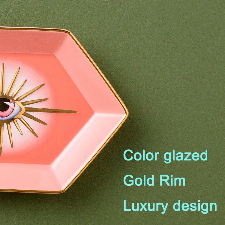 SYL Europe Ceramic Jewelry Dish Cute Eye Plates Decoration Crafts for home Trinket Small Ring jewelry display tray gold