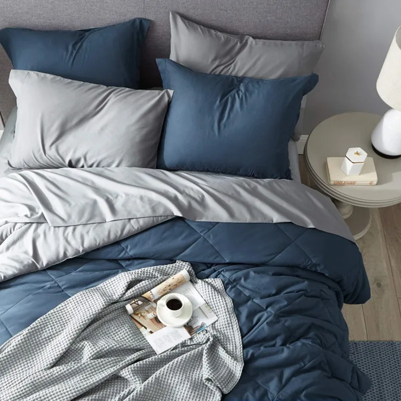 Navy Bedding Set Queen Reversible Bed Sets in a Bag with Comforters, Sheets, Pillowcases Shams and Comforter OEM szie bed set