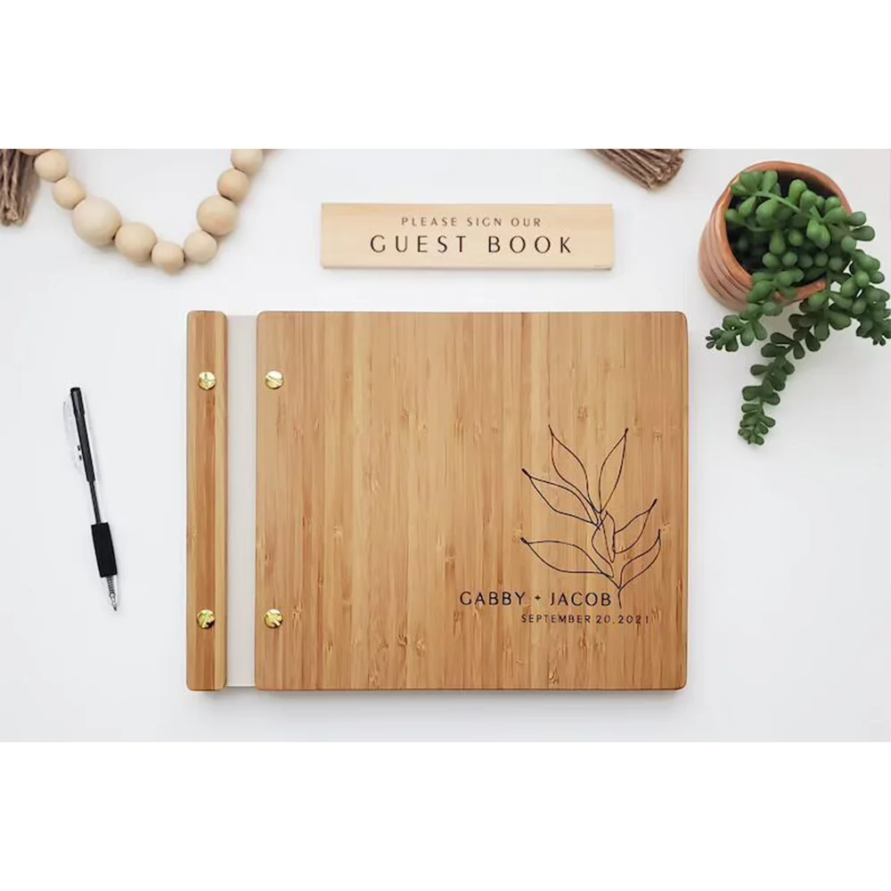 wholesale original bamboo wood wedding reception guest gift book