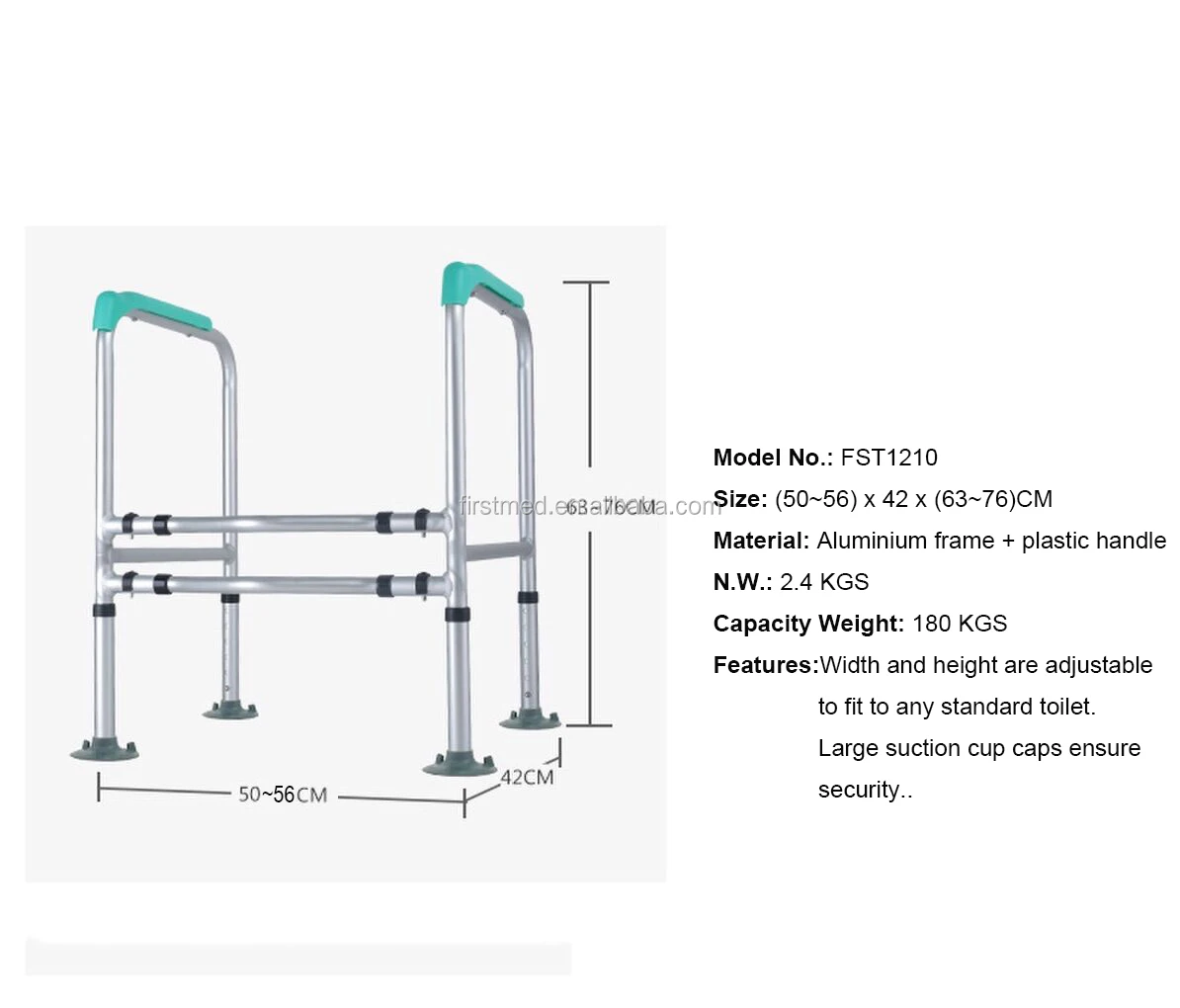 Aluminum Adjustable Toilet Safety Frame Grab Bar Suitable for Any Toilet