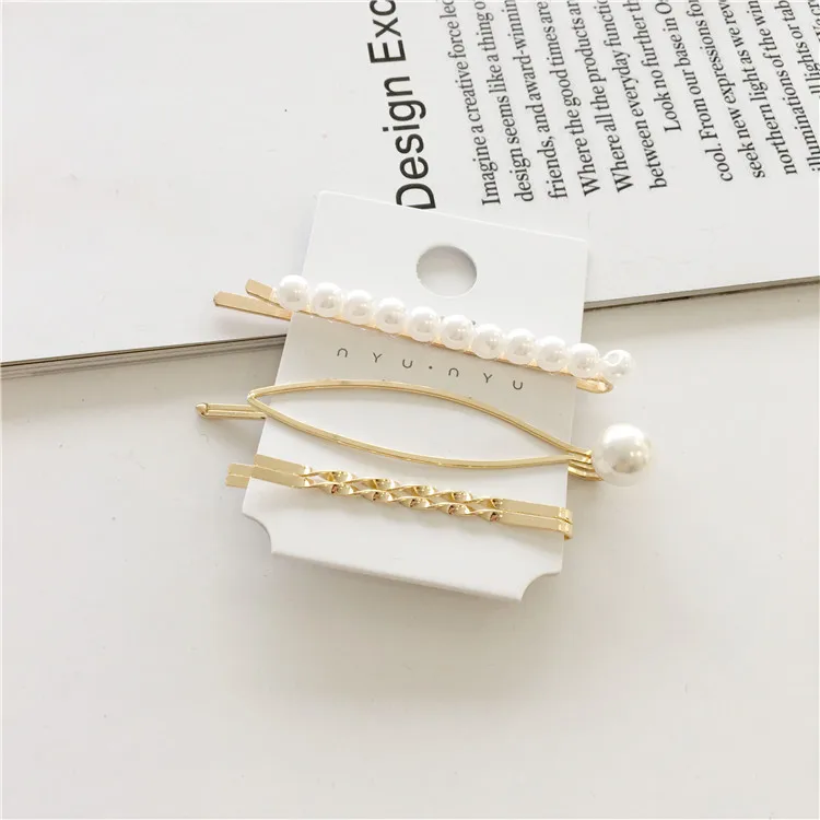 Korean Style Vintage Ladies Girls Hair Accessory Set Newest Design Custom Metal Alloy Clips Gold Pearl