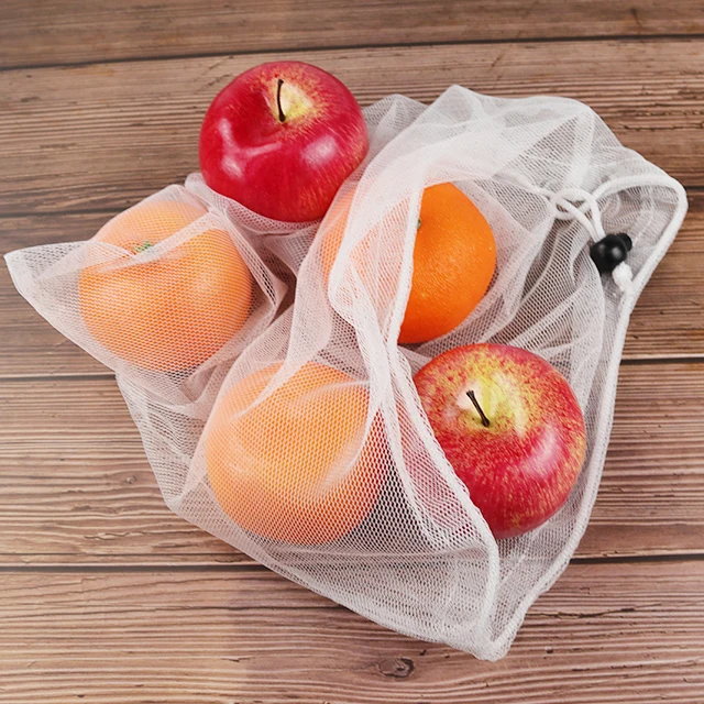 Custom Logo White Net Sundry Storage Pouch Polyester Reusable Reusable Mesh Bag