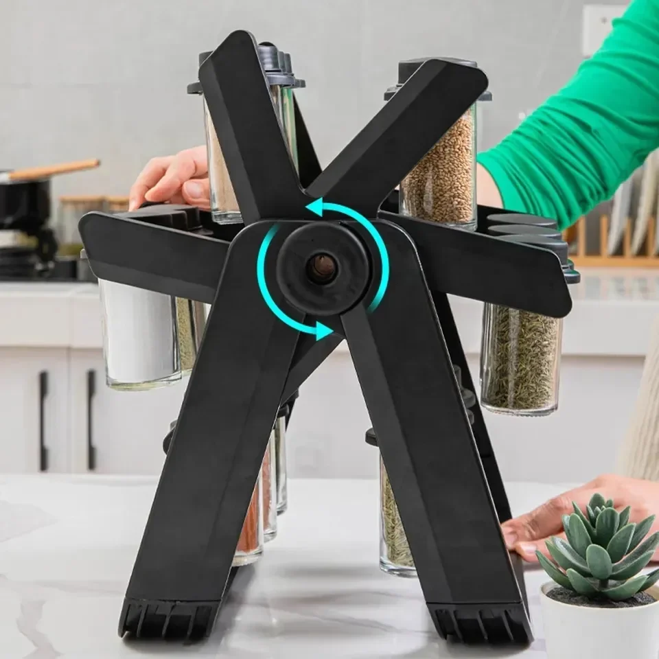 18 Cans Kitchen Cabinet Organizer Rack Ferris Wheel Seasoning Jar Basket