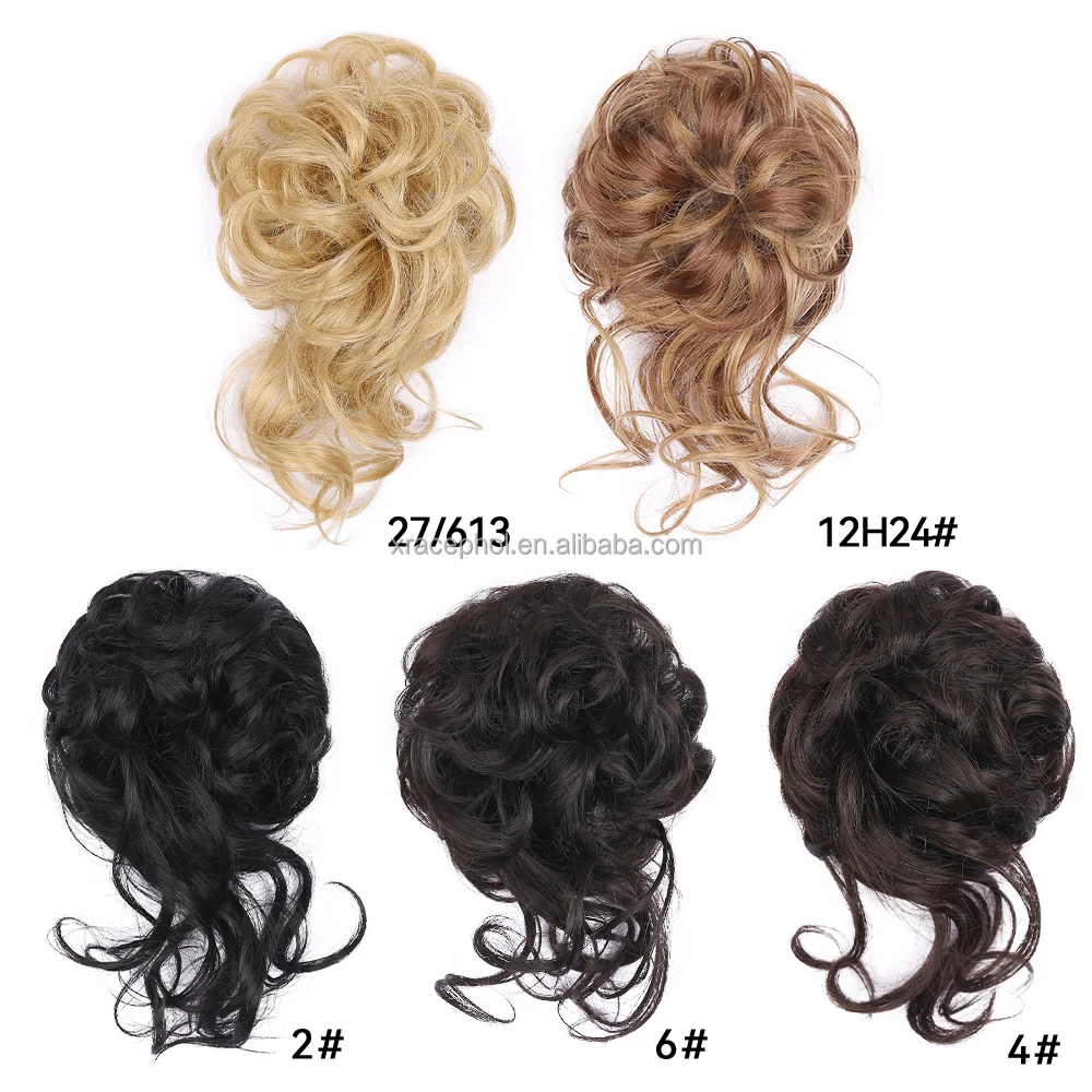Synthetic Messy Long Tail Hair Bun Wavy Curly Ponytail Extension Chignon For Women