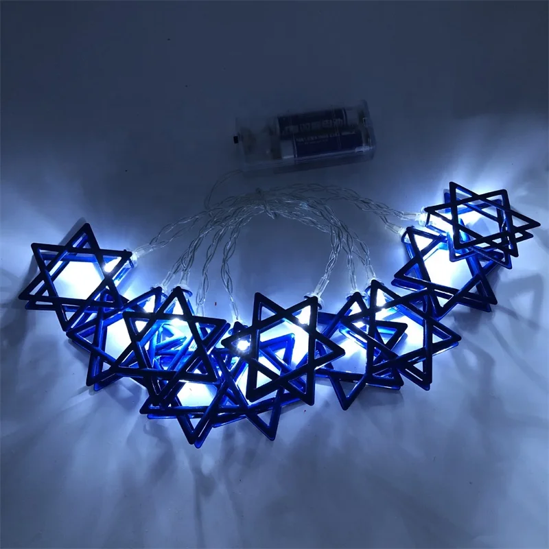 Hanukkah Decoration Hexagram Chanukah LED Lights Candles Holder Menorah Jews Judaism Synagogue Passover Shabbat Israel Ornament