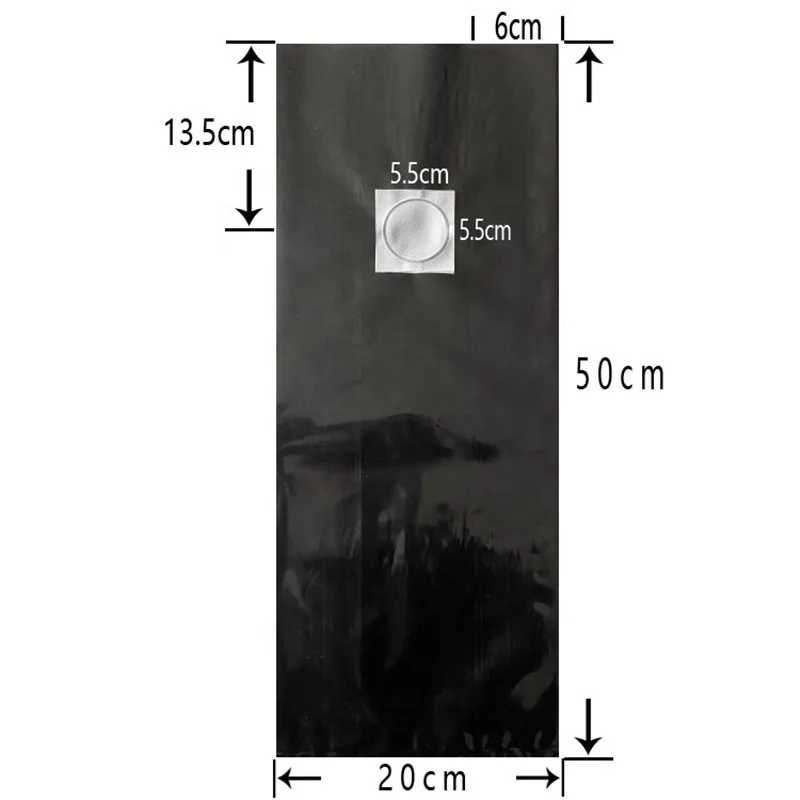 20*12*50cm Autoclaveable Black Mushroom Inoculation Spawn Bags PP Filter Bag with 0.2um Filter Patch