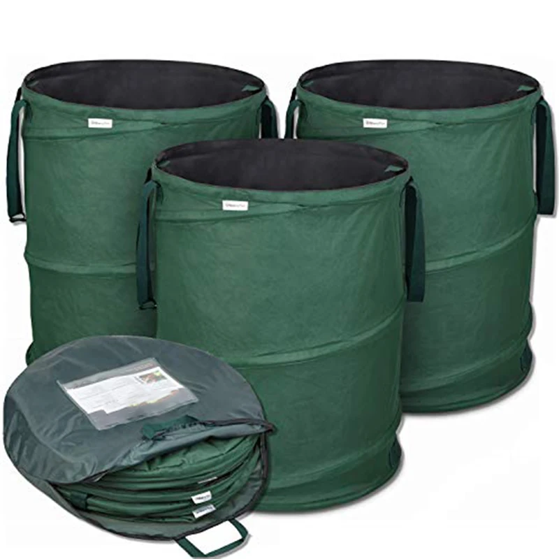 Hot Sale Reuseable Heavy Duty Garden Refuse Bag Pop Up/Pe 600d Polyester Gardening Leaf Waste Bag With Packaging Bag