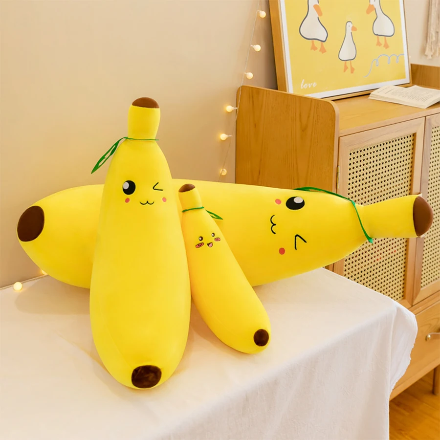Hot sale custom 35/50cm Large size simulation banana plush fruit pillow sleep doll girl birthday gift
