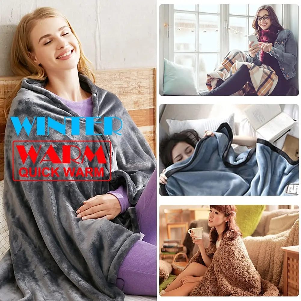 Women Rechargeable USB Heating Shawl Blanket Warming Battery Heated Wrap Cape And Blanket Winter Soft Coral Fleece Heated Shawl