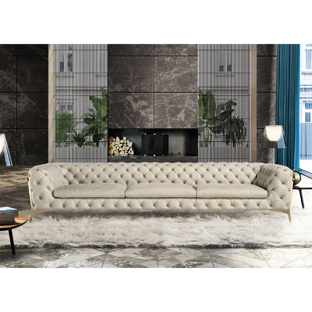 Button sofa three seater living room sofa set furniture Italian modern luxury style leather chesterfield sofa canape