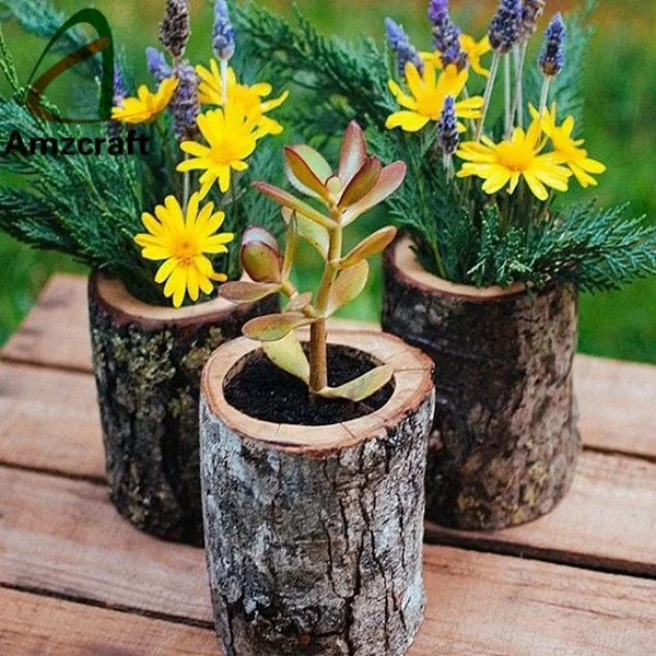Original Natural Wood Flower Pot Indoor Planter Trunk Stump Vase