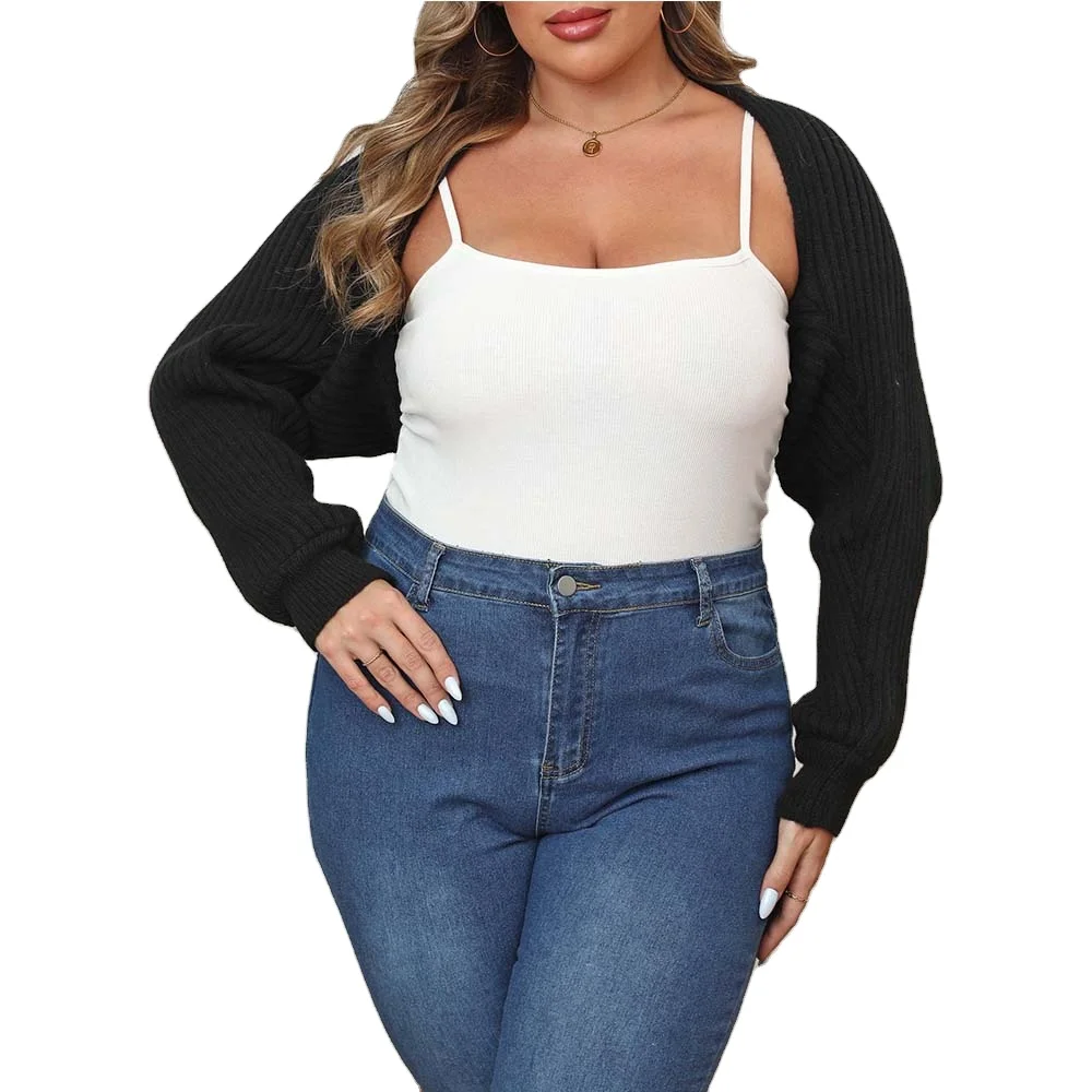 Wholesale New Women Design Winter open Lady Sexy Bolero Fluffy Loose Fit Ribbed oversized Tops Shrug Knitted Cardigan Sweater