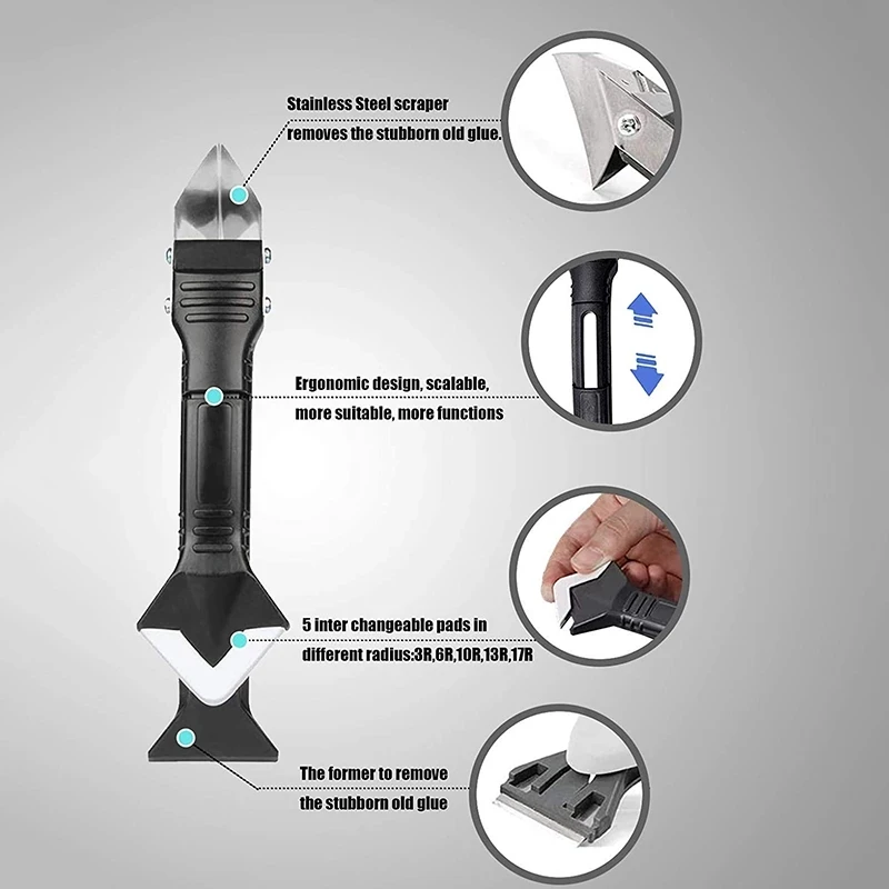 Multifunctional 15-piece set caulking tool kit trowel scraper remover 3 in 1 sealant caulking tool