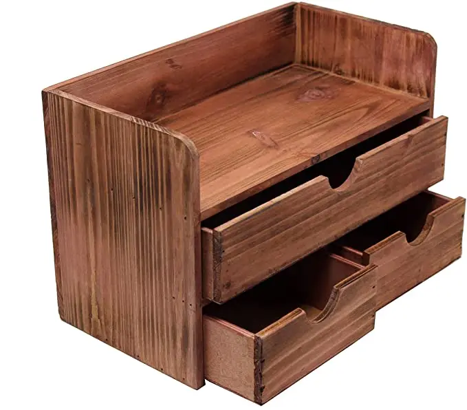Mini Office Supply Desk Storage Accessories Convenient Portable Bamboo Wood Desktop Table Organizer With Small