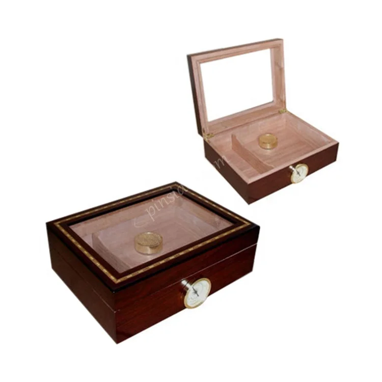 Custom logo luxury business gift tempered glass cover Decal high gloss paint cedar large capacity cigar box humidor