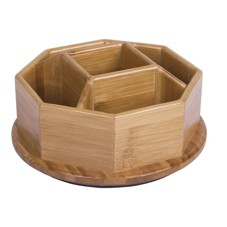 5 Slots Multiple-Use Bamboo 360 Rotating Makeup Organizer