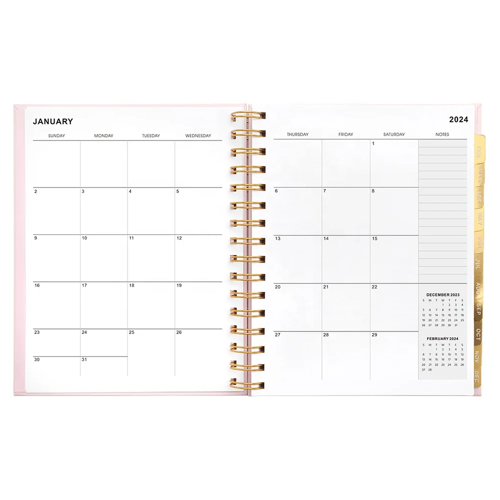 Customizable Luxury Gold Foil Decorative ECO Friendly Hardback Pocket Journals 2024 Planners Note books