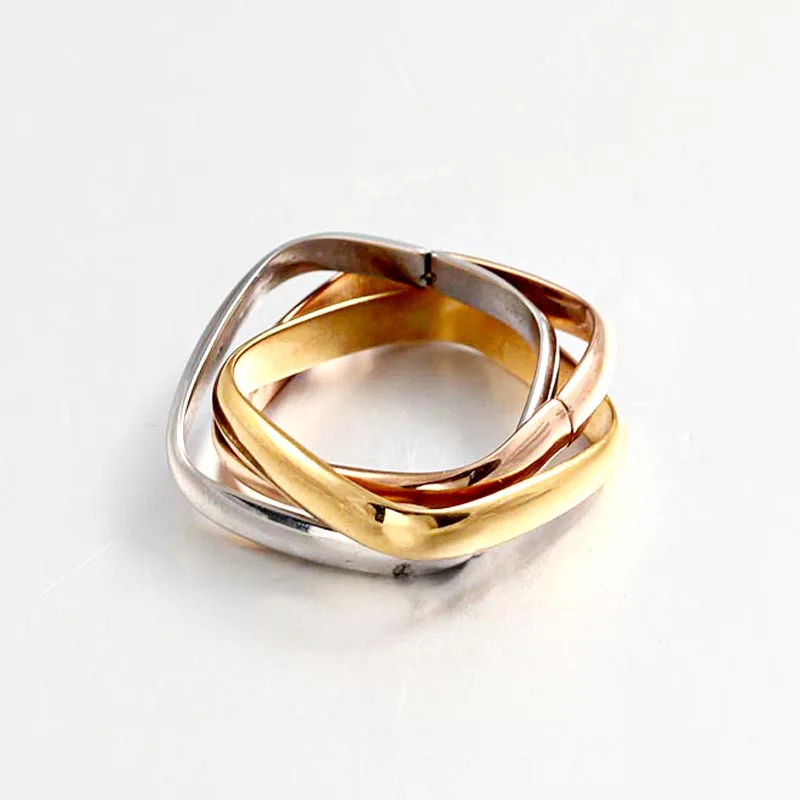 Trinity Square Three Rings Love Forever steel Ring
