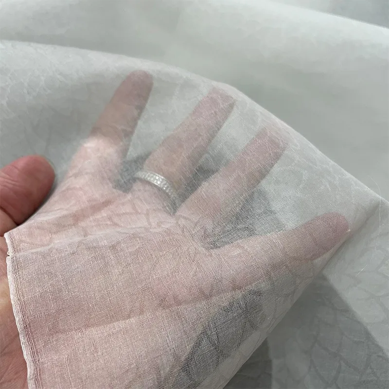 OEKO 8mm 114cm mulberry silk fabric pure white raw silk organza jacquard organza fabric for wedding dress