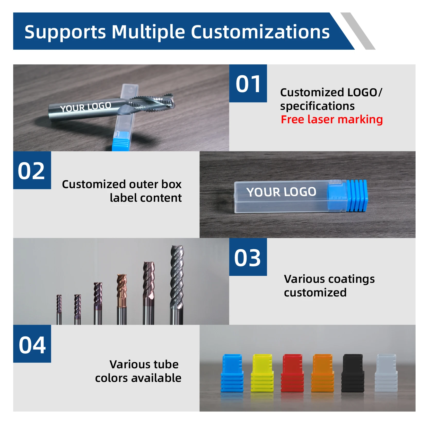 Customized High Hardness Finishing Coating Tungsten Steel Endmills Carbide Tools Router Cutter Milling Cutters for Metal Fresa