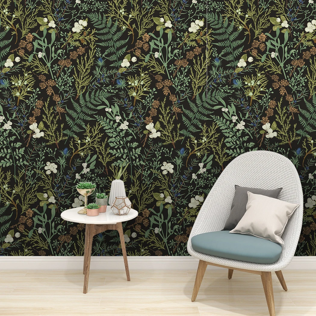 Vintage Dark Botanical Wallpaper Peel and Stick Wallpaper Removable Botanical Wallpaper