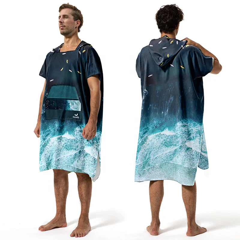 Customized Printing Changing Surf Poncho Swim Robe Quick Dry Microfiber Hooded Beach Towel