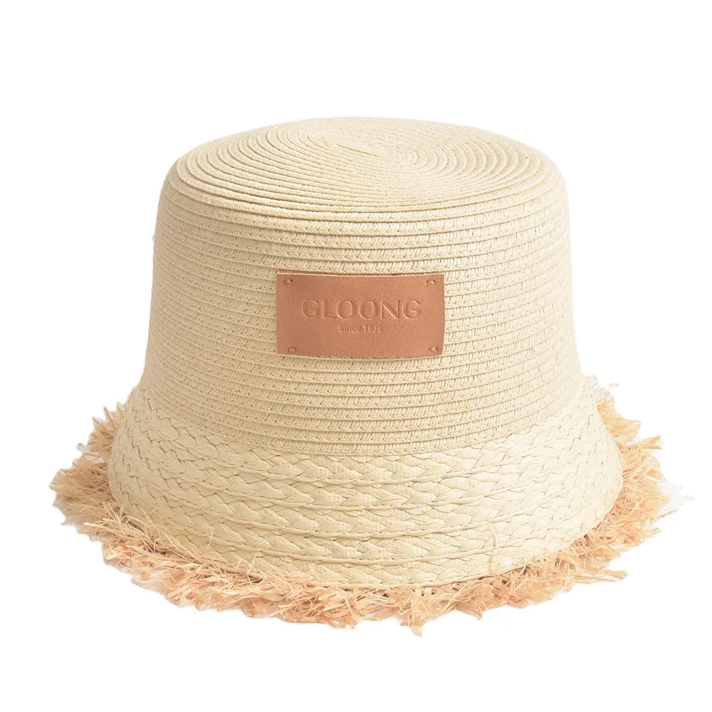 New Fashion Style Summer Striped Raffia Straw Bucket Hat Flat Top Beach and Travel Hat for Women Custom Logo for Daily Parties