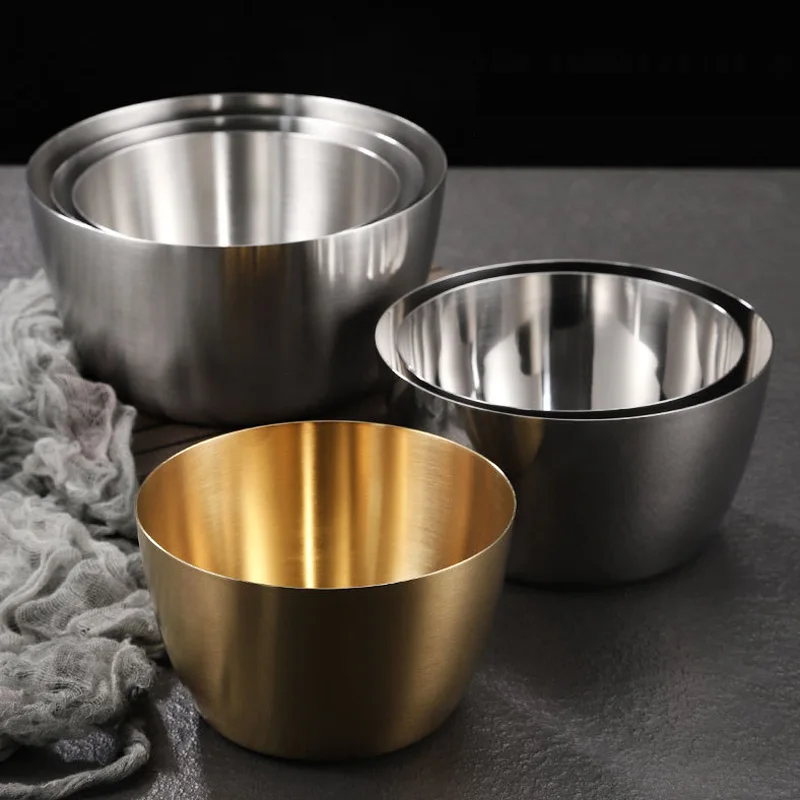 Korean Stainless Steel Salad Bowl Self-Service Seasoned Golden Cold Noodle Bowl Raw Fruit and Vegetable Bucket