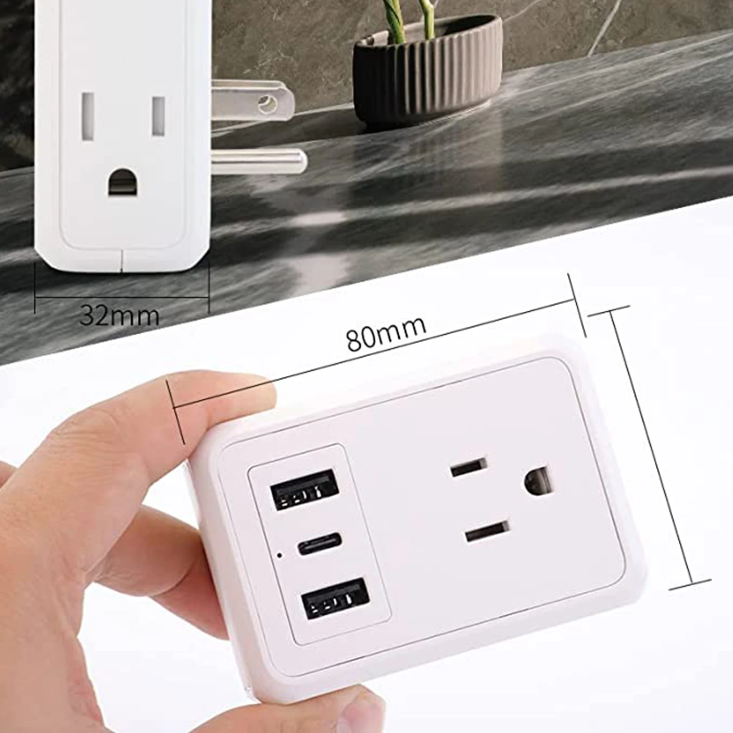 Reisende  New Smart Design US one to three multi-function wall socket 2USB+1type-c converter Wall socket power expander