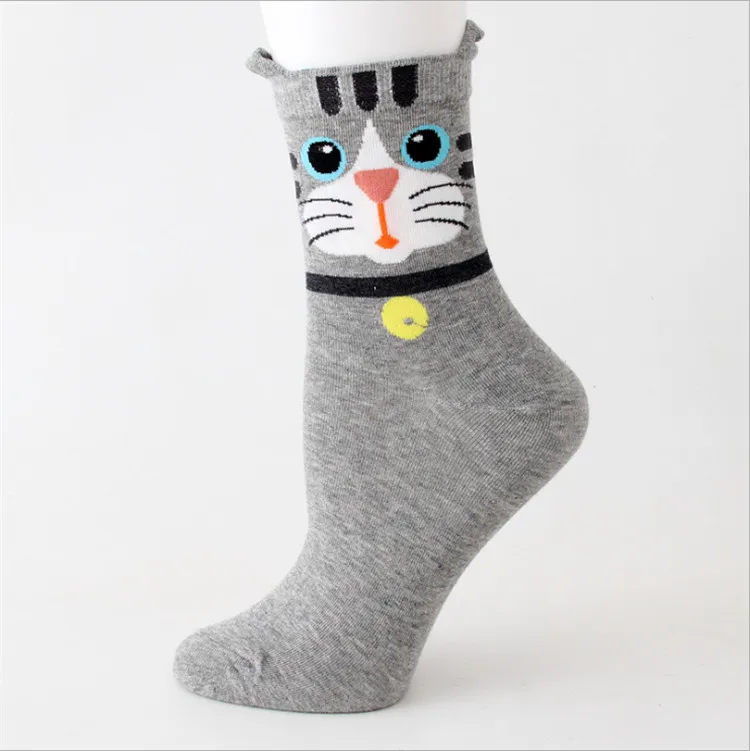 Popular 3D young cute animal cat ears girl  ladies cartoon tube 3d socks