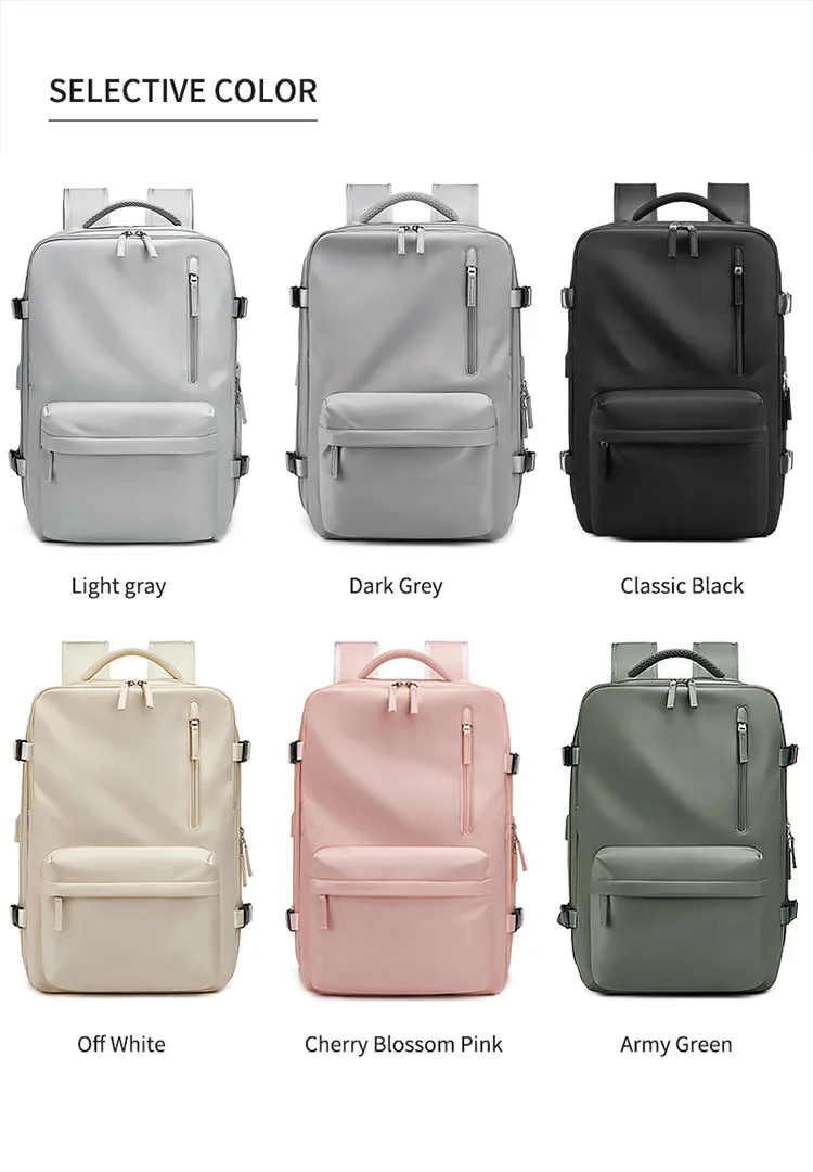 Custom Large  Expandable 16 Inches Business Laptop Backpack Travel Short Trip Woman Pink  Luggage Bag with Shoe Bag for Girls