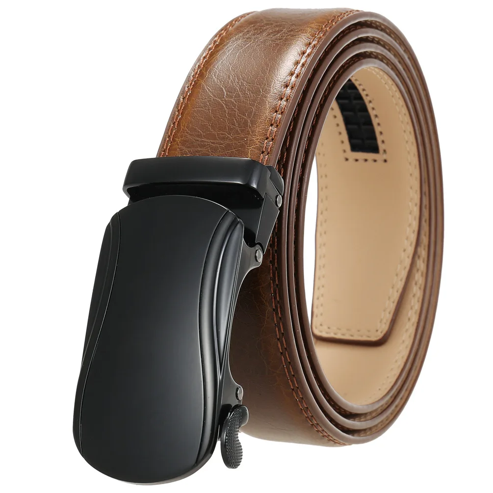 Custom Logo men belt leather luxury comfortable For Men Black Zinc Alloy  Ratchet Buckle Belt