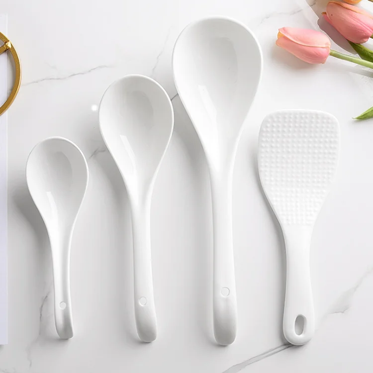 white porcelain table spoon for ice cream honey ramen tea salad