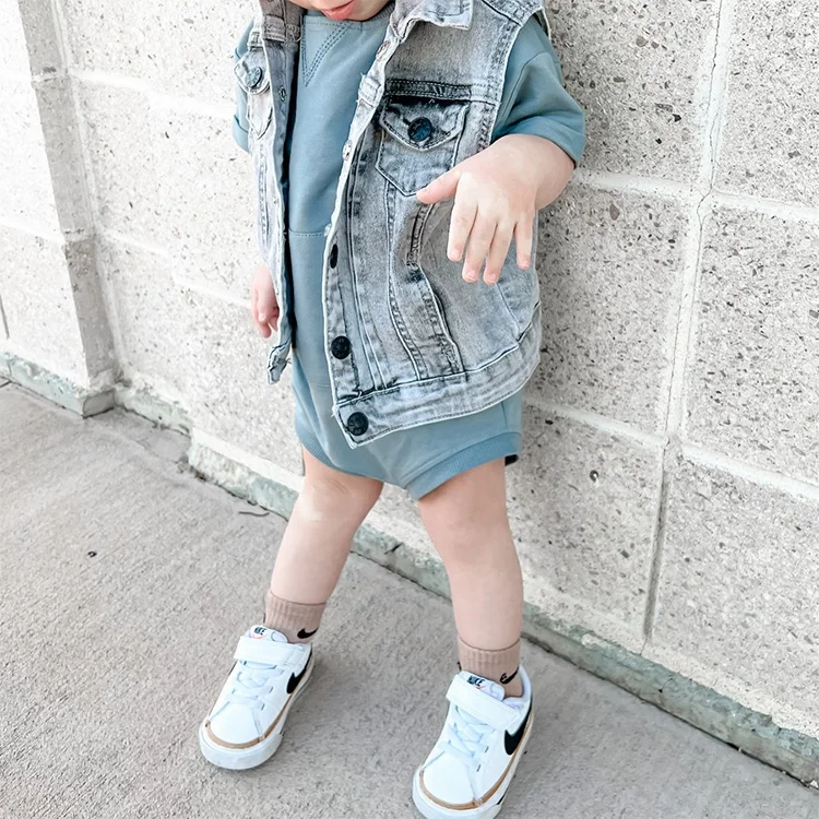 Custom Design Denim Vest For Kids Baby Boy Grey Denim Clothing Casual Boys Jacket
