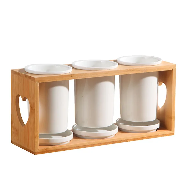 Custom Hot Selling Silverware Storage Holder Kitchen Flatware Organizer Set With Wood Base Cutlery Ceramics Storage Holder