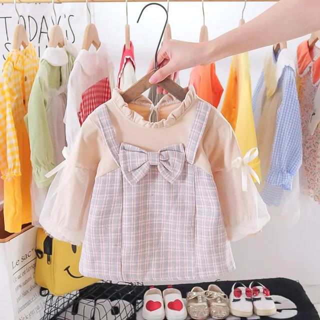 Cheap price baby dress spring autumn new fashion long sleeves dress casual round neck baby girls dress