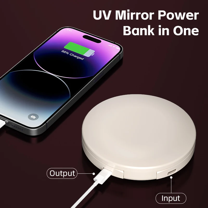 2024 New Arrival Smart LED Mirror Power Bank 2-in-1 Make-up Mirror for Outdoor Use