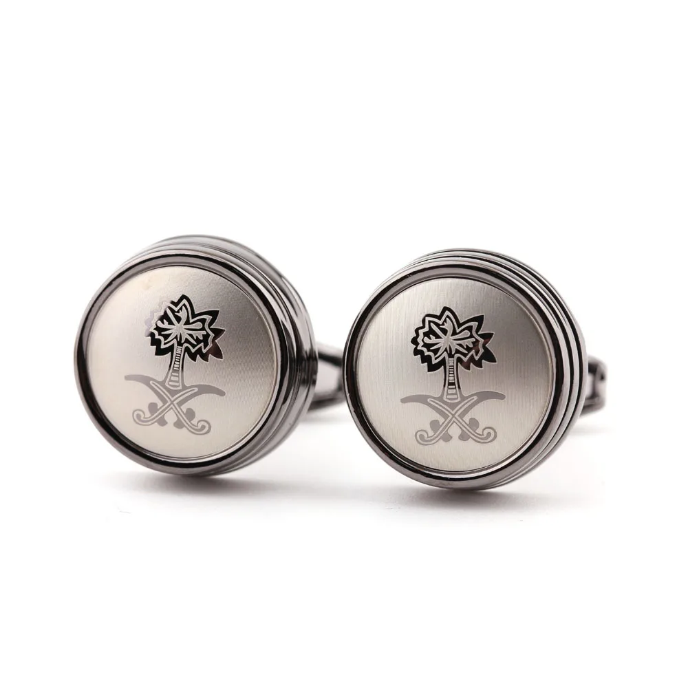 Custom Black Agate Stone Collar Button Chain Marvel Cufflinks for Men Stainless Steel Pac Man Cufflink with Pen Set