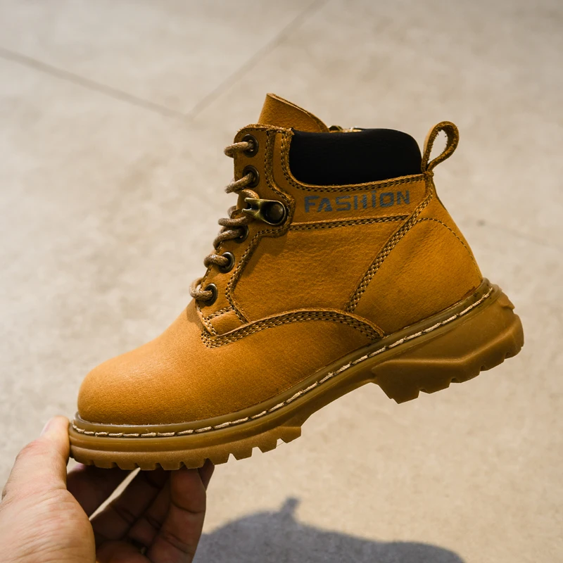 2021 Fashion Korean Genuine Leather Soft Comfortable Kids Shoes Children Autumn Winter Fur Boots for Boy Girl