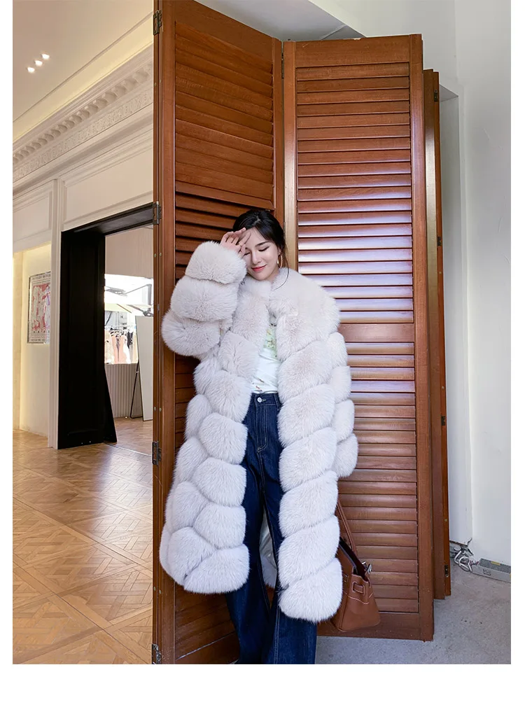 High-end Fur Coat Classic Styles Long Fox Fur Coat Jacket Custom Size Real Fox Fur Coat Long