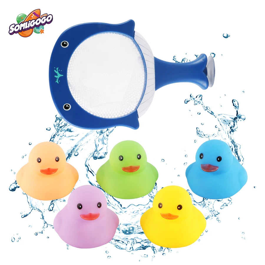 SL Infant Baby Floating Rubber Pinch Called Animal Bath Duck Toys With Cartoon dolphin Net