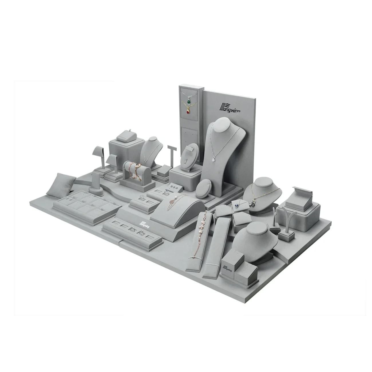 Tongxing Custom Ring Jewelry Packaging Display Stand Set Tray Earring Necklace Bust Prop Wood Luxury Jewelry Display Stand