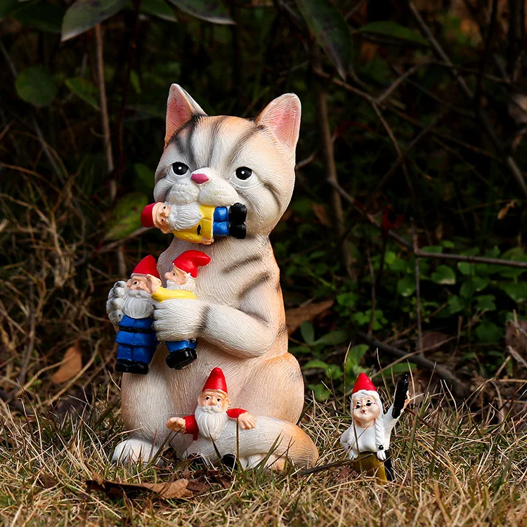Modern garden sculpture Cats eat gnome folk crafts animal gnome resin cat statue