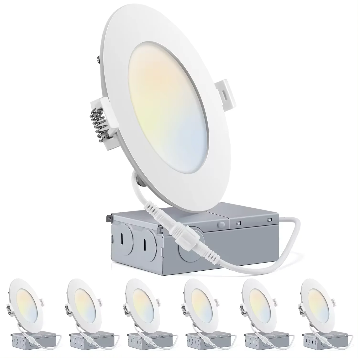 5CCT Dimmable Ultra-Thin 2700K-5000K Selectable Downlight 4Inch LED Recessed Ceiling Light with Junction Box